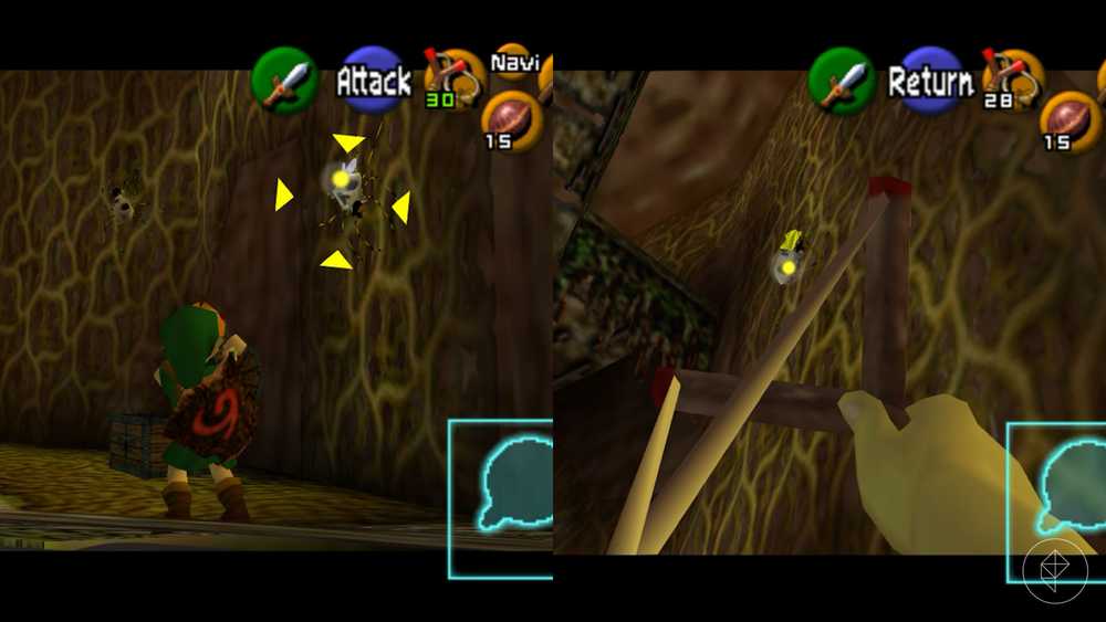 Link mirando em skullwalltulas em Ocarina of Time.