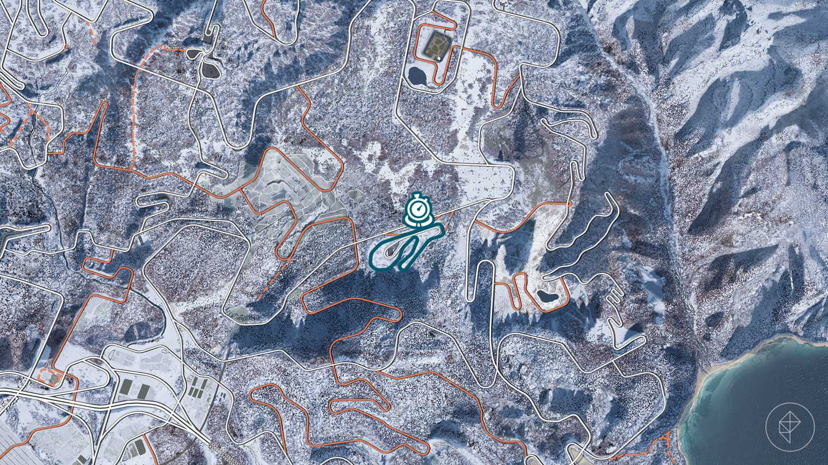 The location of the Soni Circuit in Forza Horizon 6 along with the track layout highlighted on the map.