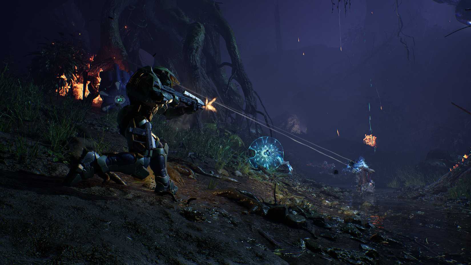Master Chief shoots enemies in 343 Guilty Spark in Halo Campaign Evolved