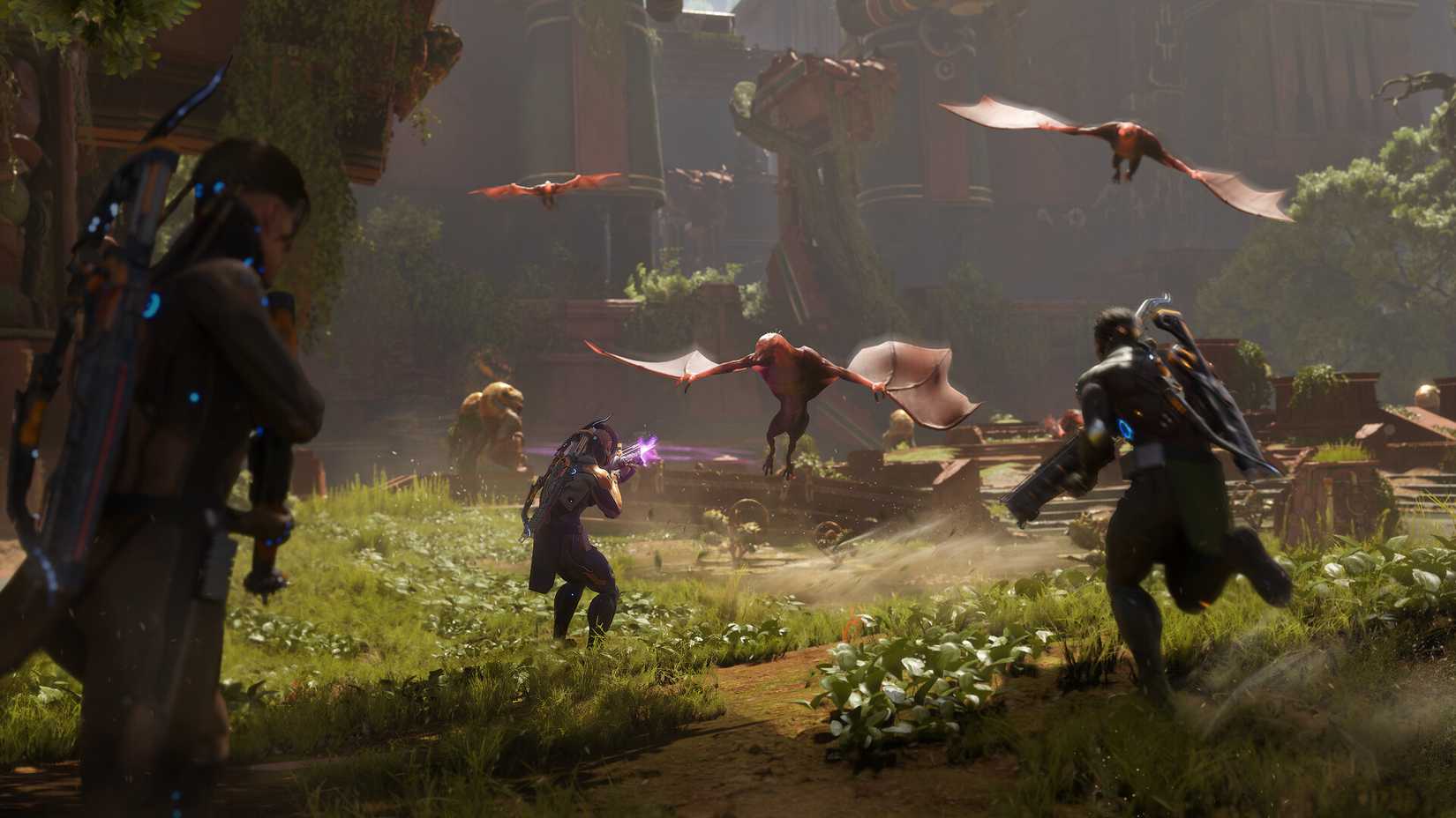 Turok: Origins players fight a bunch of pterodactyls