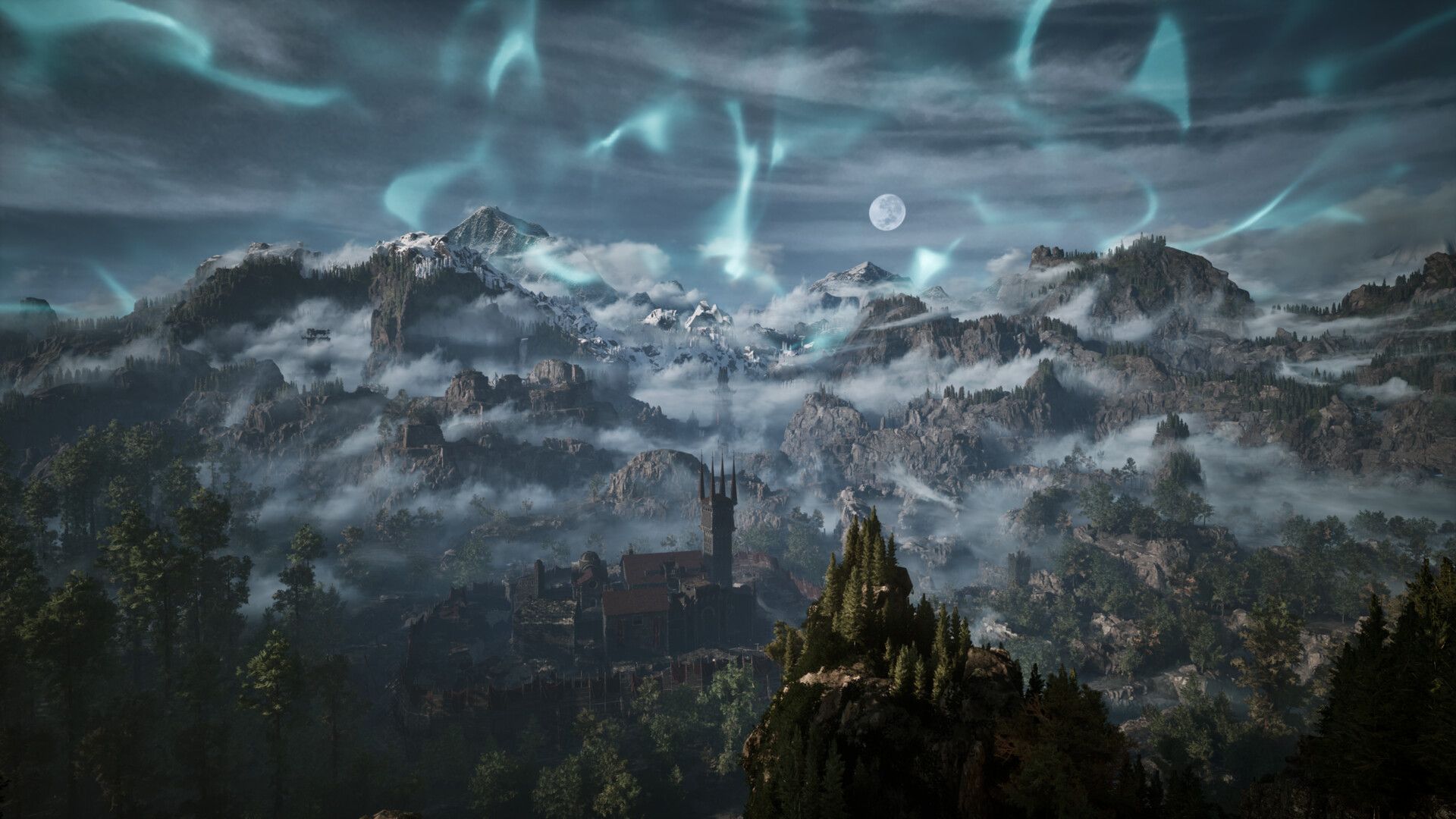 A tower looms over a magical fantasy landscape in Gothic 1 Remake