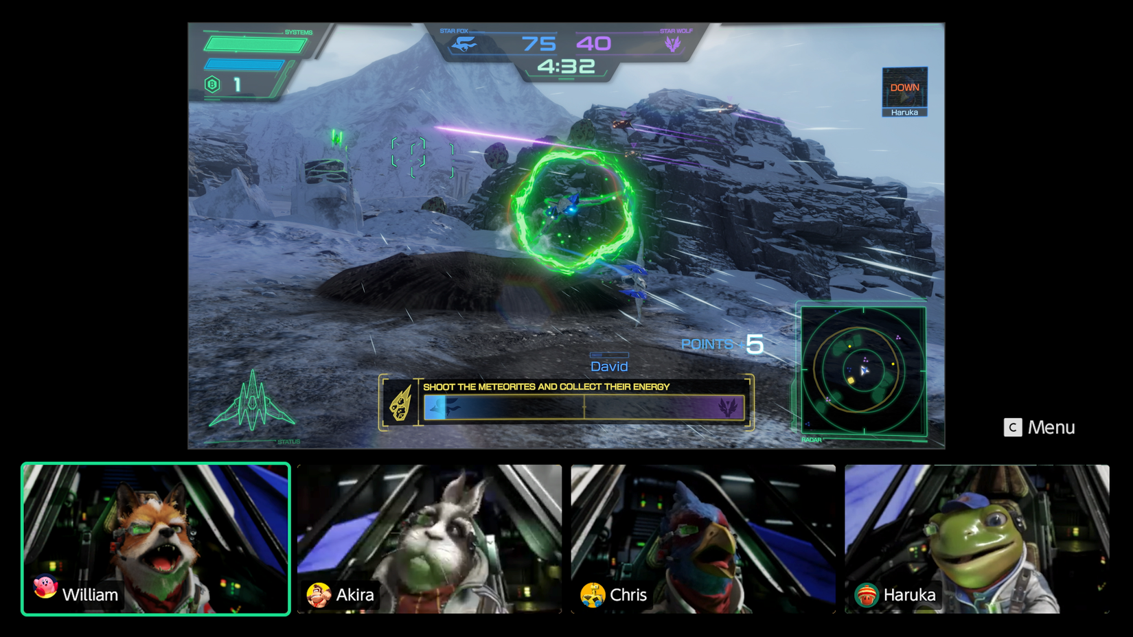 Players fight each other in Star Fox's Battle Mode.
