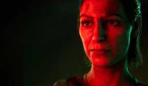 Ro Laren is bathed in red light in a still from the Star Trek: Shadow Frontier teaser trailer