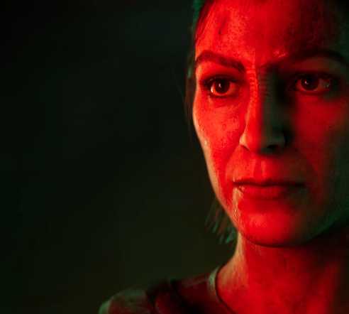Ro Laren is bathed in red light in a still from the Star Trek: Shadow Frontier teaser trailer