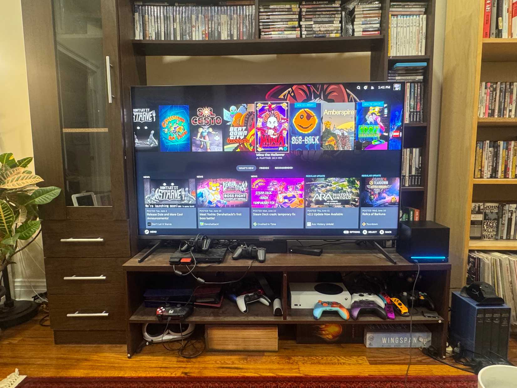 SteamOS appears on a TV that is connected to a Steam Machine.