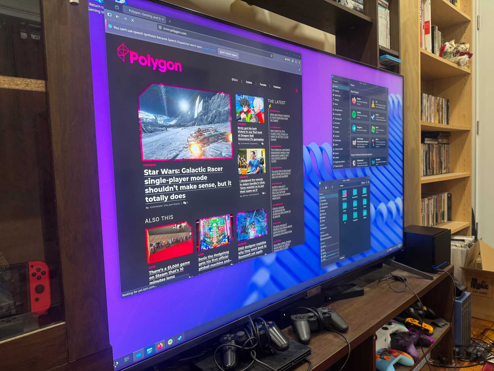 A web browser appears on a TV hooked up to the Steam Machine.