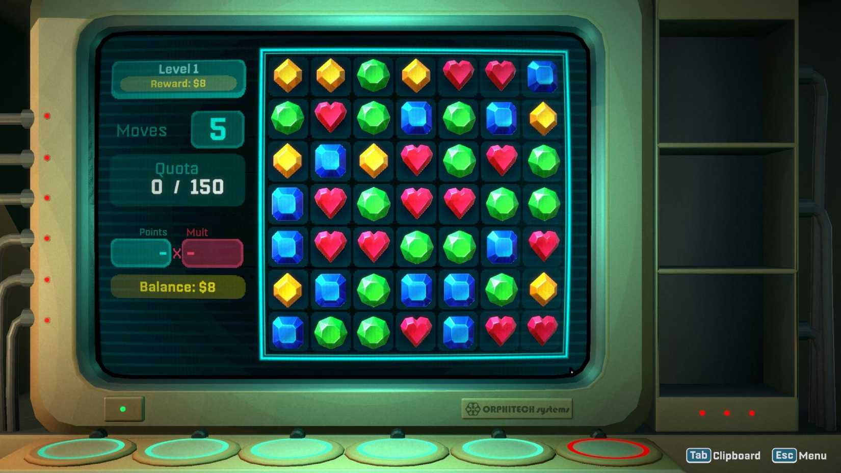 A terminal interface showcasing a match-3 puzzle game within The Incentive Program.