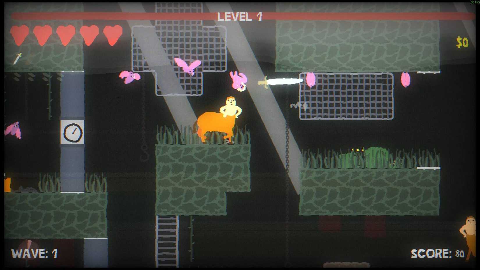 A minotaur in Blood Dungeon with pink bats around him.