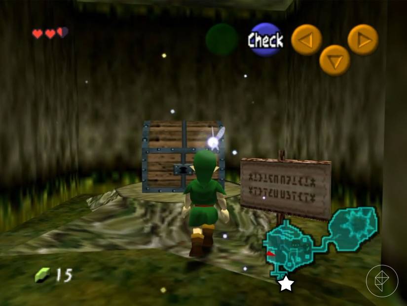 Link discovering the chest containing the Kokiri Sword.