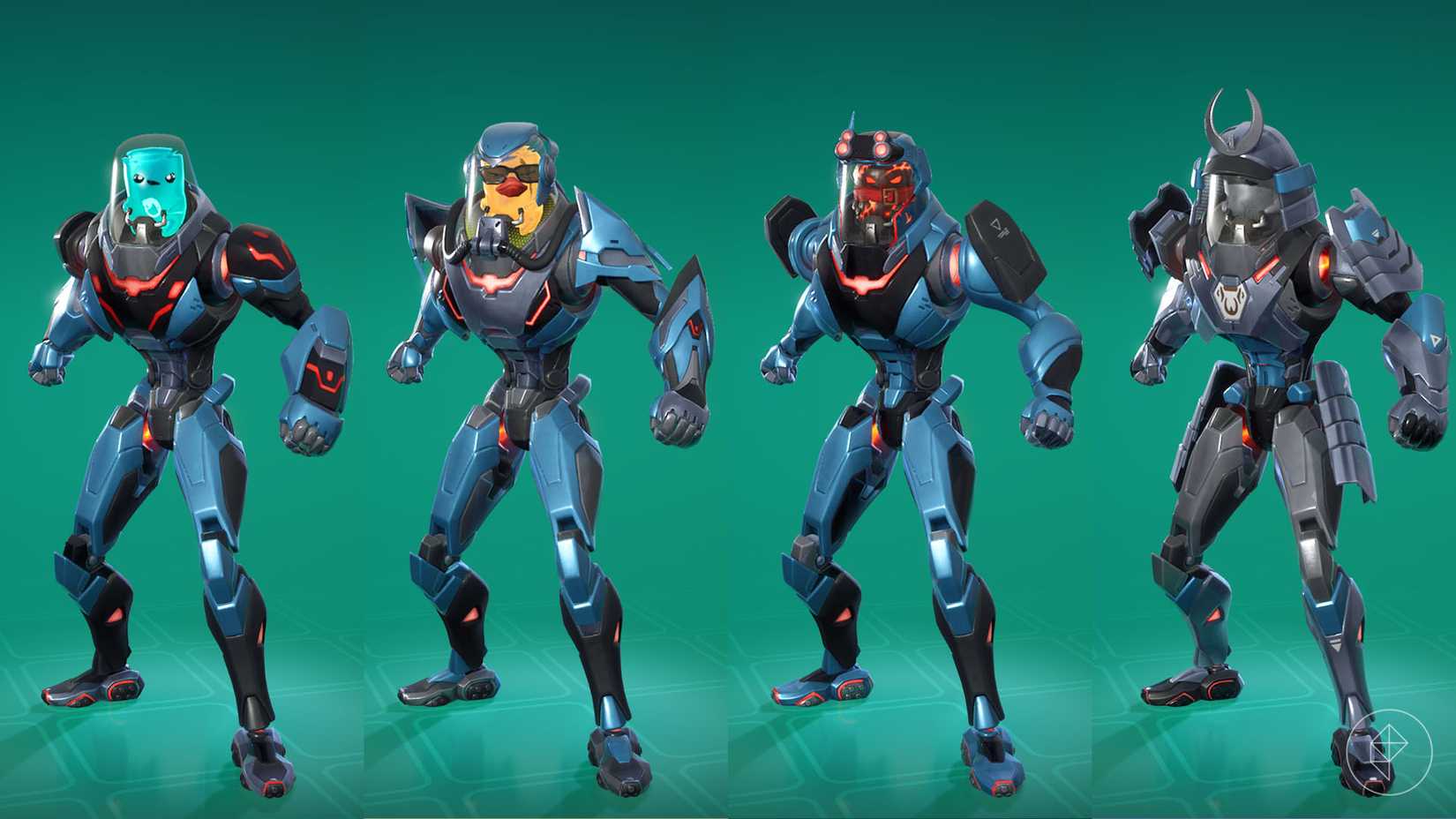 The Guardian outfit from Fortnite in four different style.