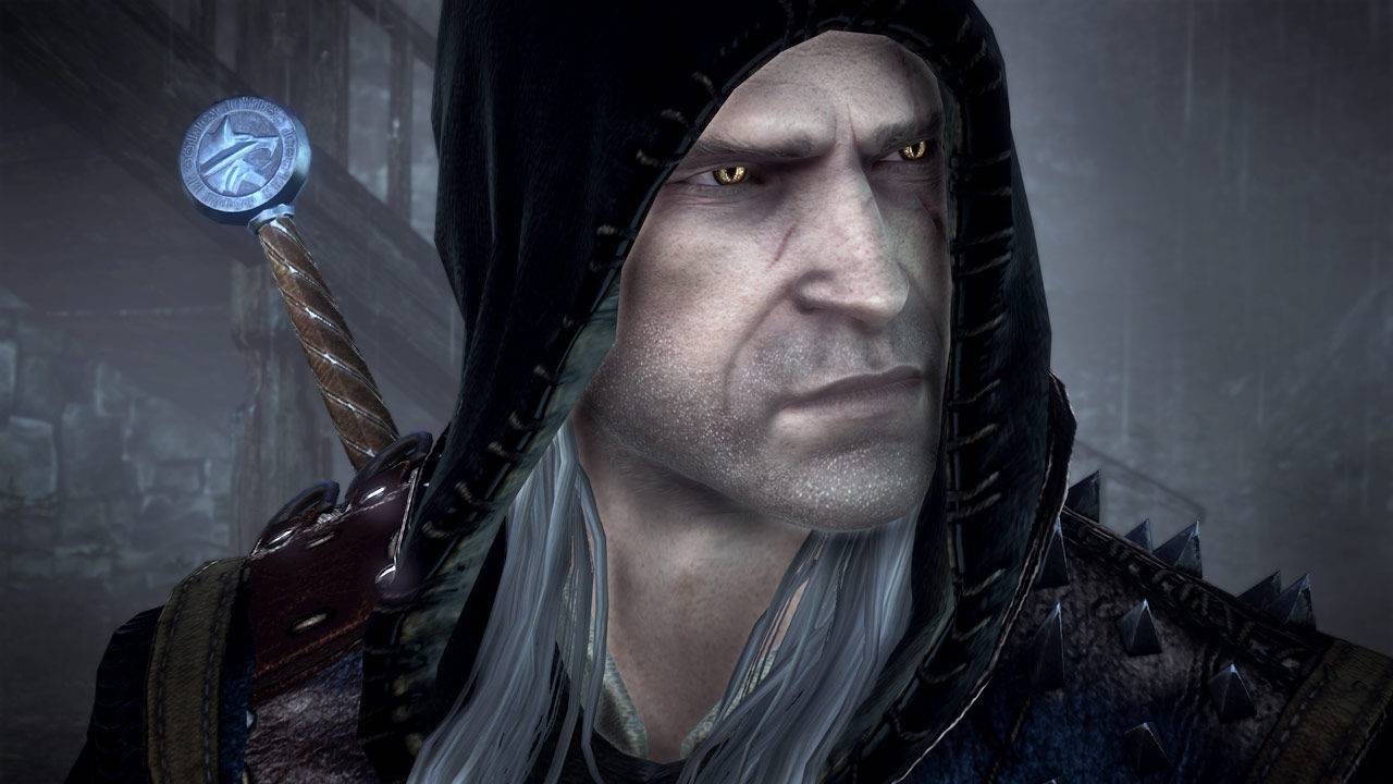 The Witcher 2 steam screenshot showing a close of geralt wearing a hood
