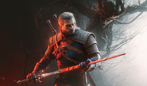 The Witcher 3 Songs of the Past key art cropped showing Geralt holding a new sword in front of some sort of monster