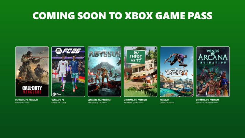 Xbox Game Pass June 2026 Wave 2 coming soon graphic showing art for games EA Sports FC 26, Call of Duty Vanguard, and more