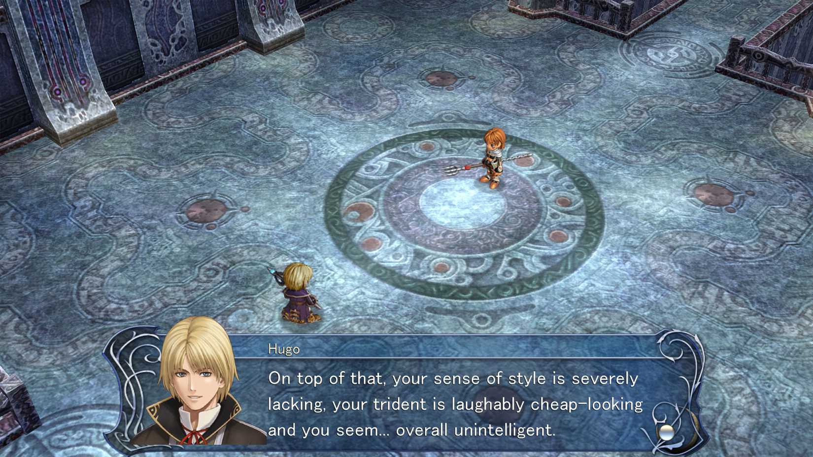 An Ys Origin screenshot showing Hugo Fact in dialogue