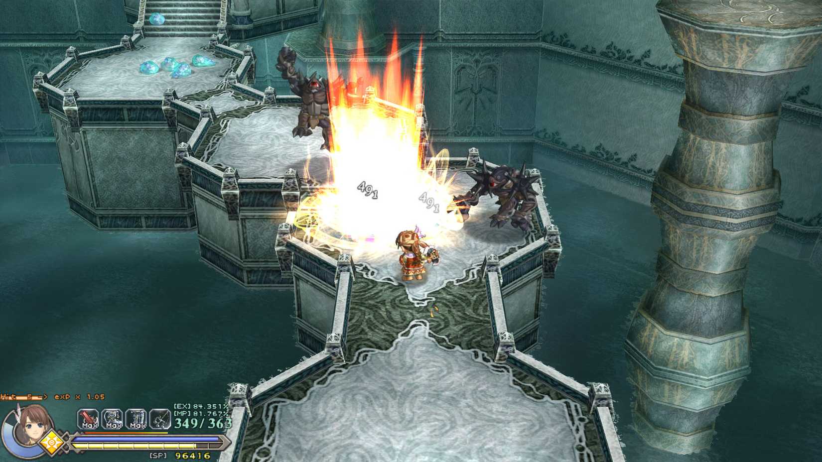 An Ys Origin screenshot showing Yunica in combat