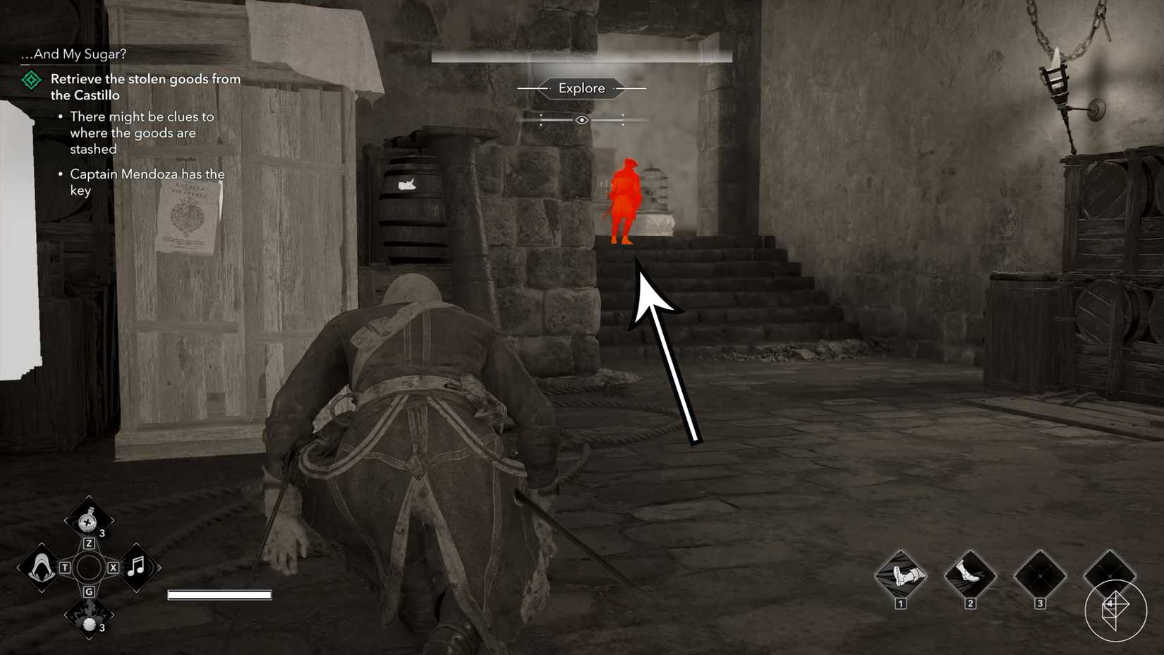 The location of a clue needed to find the stolen goods in the "And My Sugar?" quest in Assassin's Creed Black Flag Resynced.