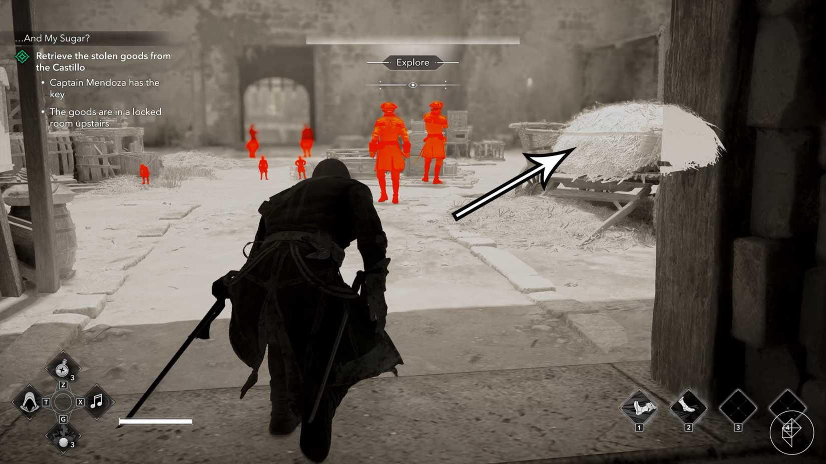 Edward sneaks through the Castillo during the "And My Sugar?" quest in Assassin's Creed Black Flag Resynced.
