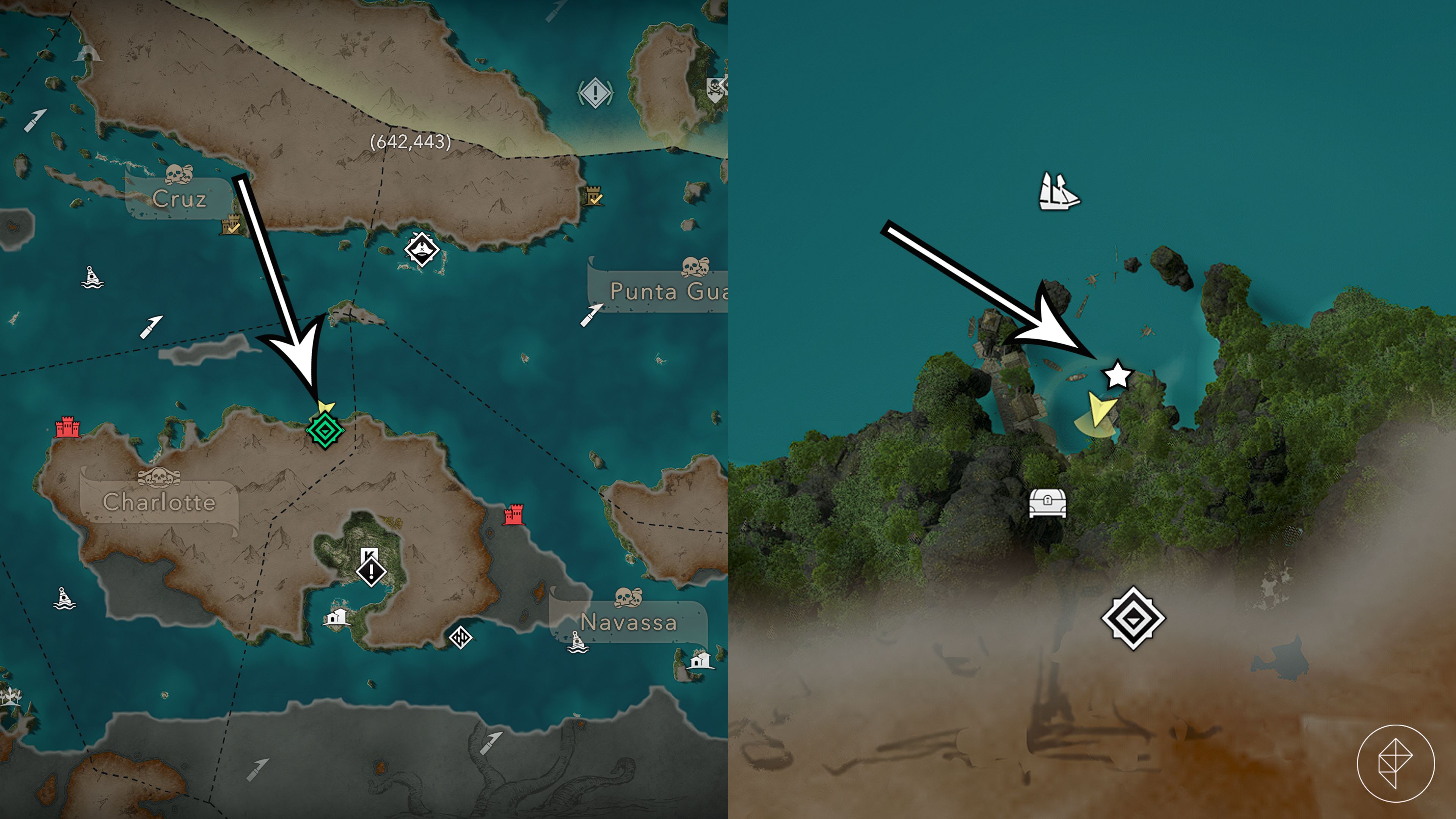 Locating the treasure at Anotto Bay in Assassin's Creed Black Flag Resynced.