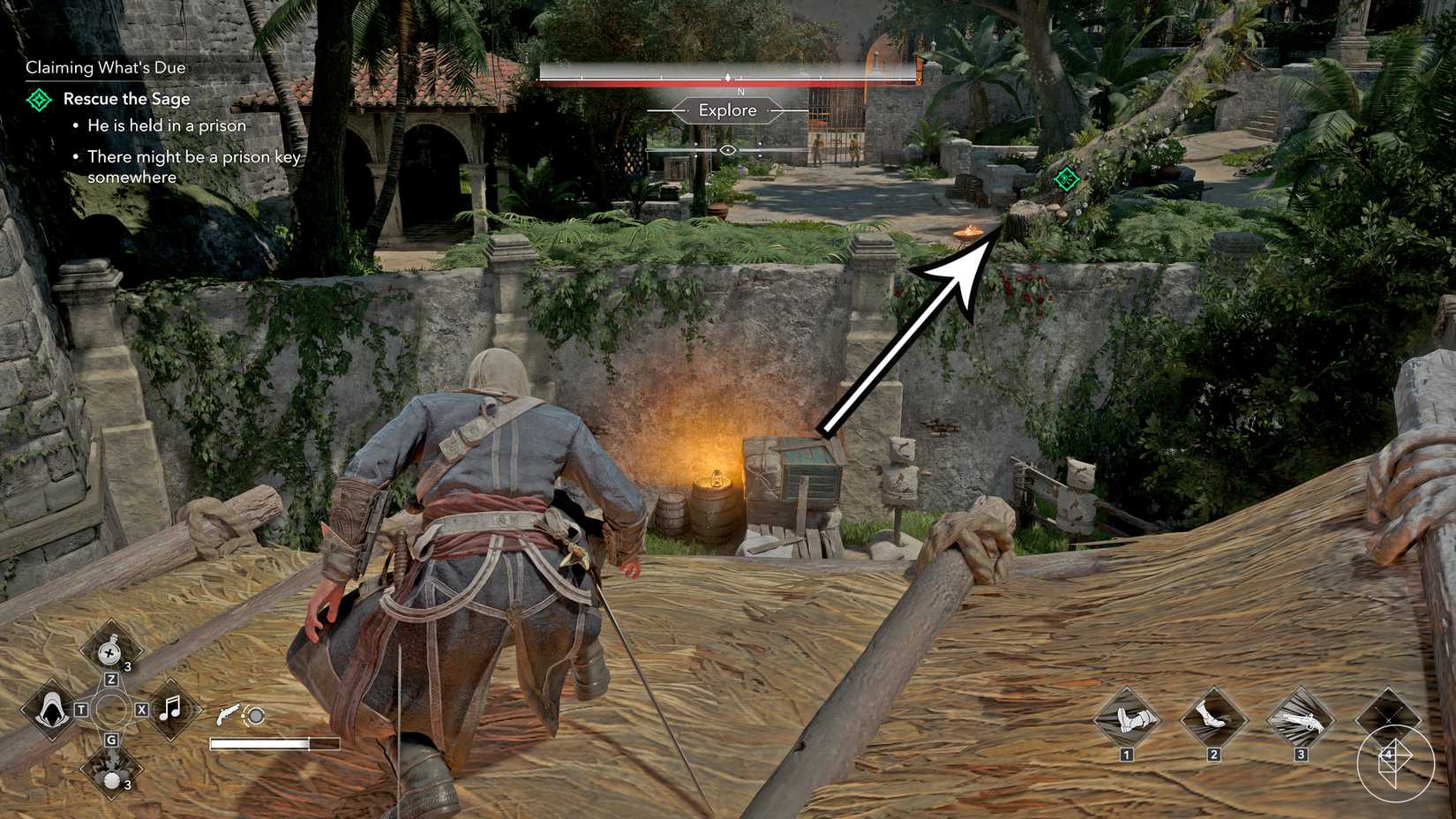 Edward eavesdrops on soldiers in the "Claiming what's Due" quest in Assassin's Creed Black Flag Resynced.
