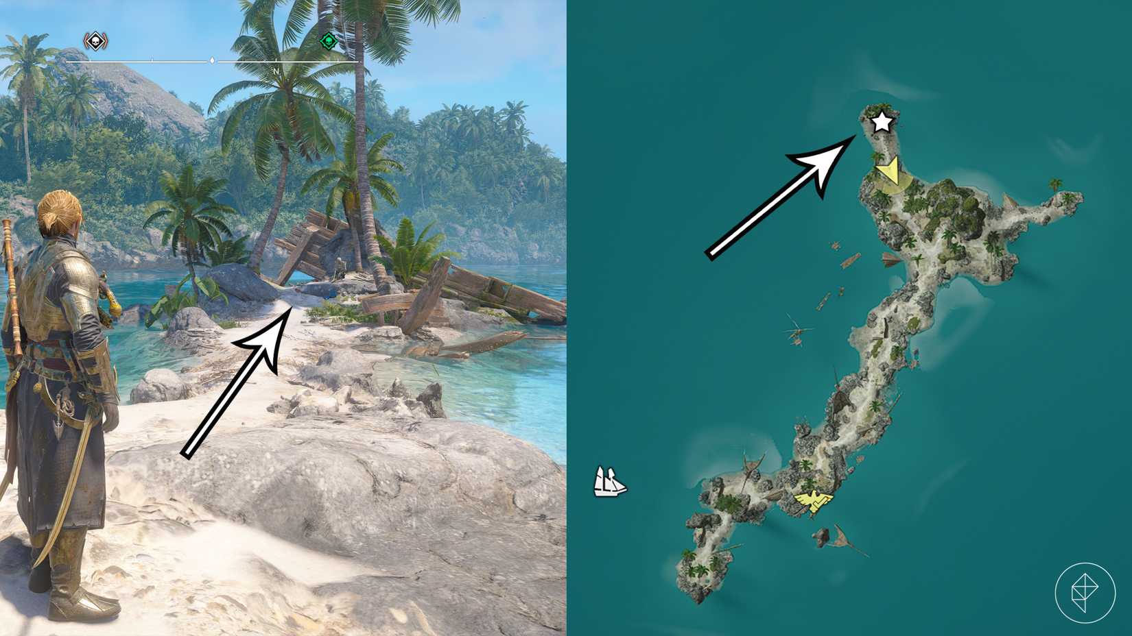 The tattered map's treasure location in Assassin's Creed Black Flag Resynced.