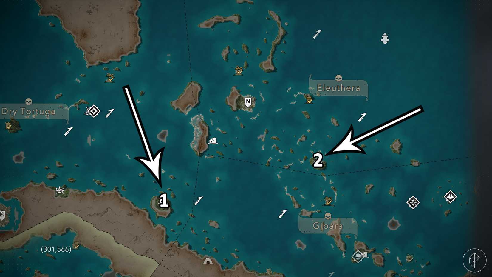 The Salt Key Bank and Cat Island shanty locations in Assassin's Creed Black Flag Resynced.