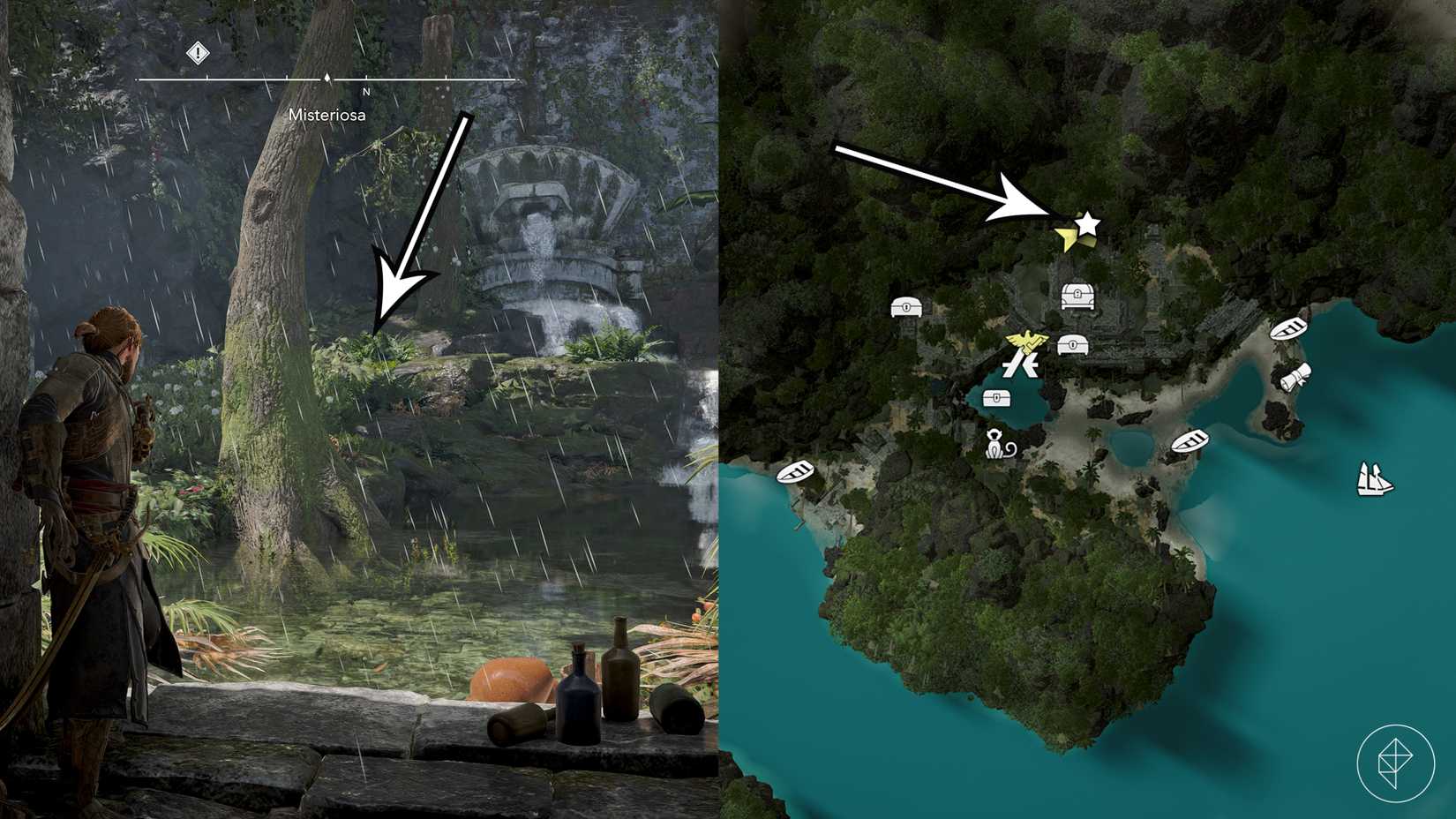 The location of the Misteriosa treasure in Assassin's Creed Black Flag Resynced.
