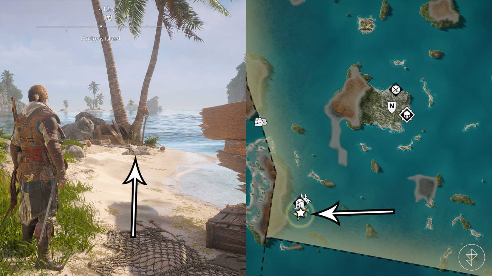The Andreas Island treasure map location in Assassin's Creed Black Flag Resynced.