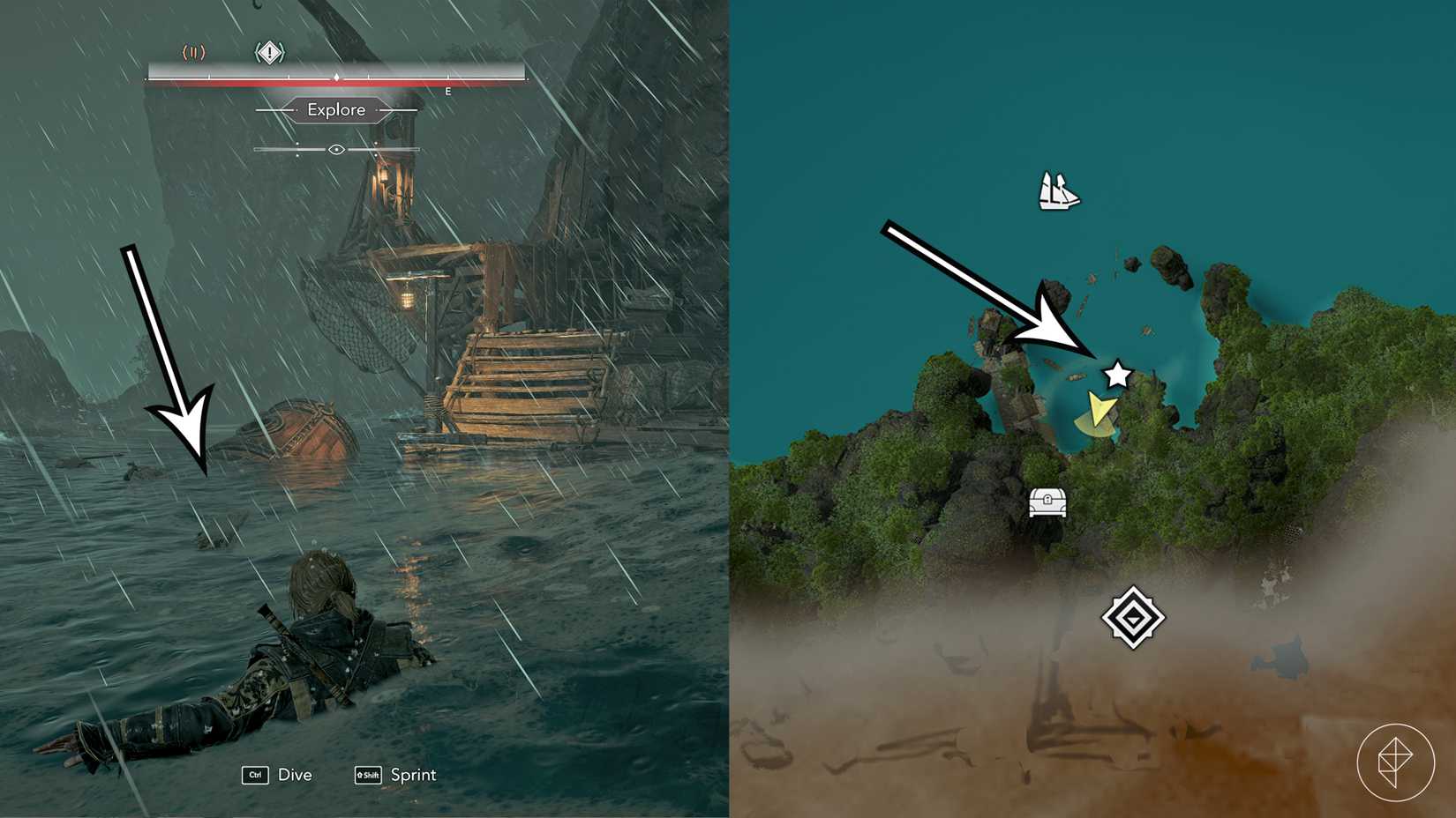 The secret cave location leading to Blackbeard's treasure in Assassin's Creed Black Flag Resynced.