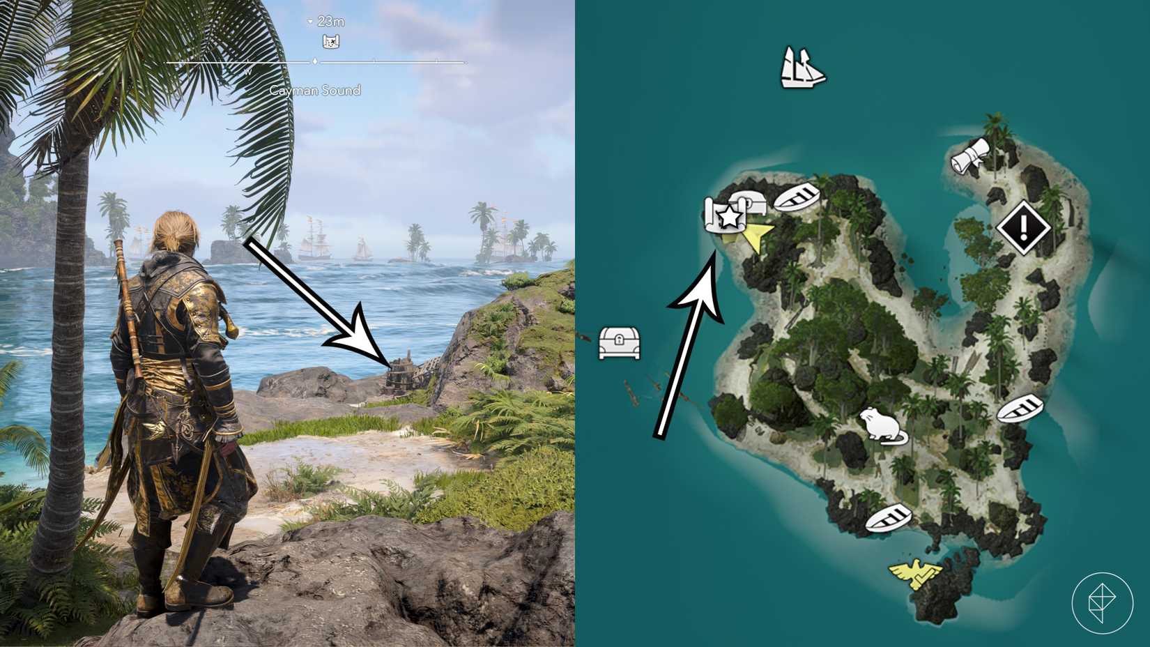 The Cayman Sound treasure map location in Assassin's Creed Black Flag Resynced.