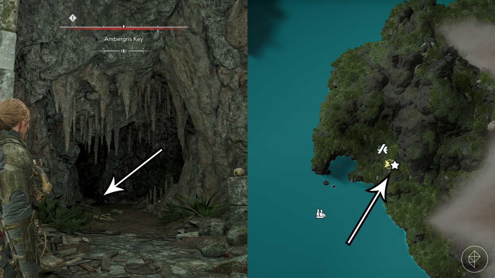 The location of the Ambergris Key treasure  in Assassin's Creed Black Flag Resynced.