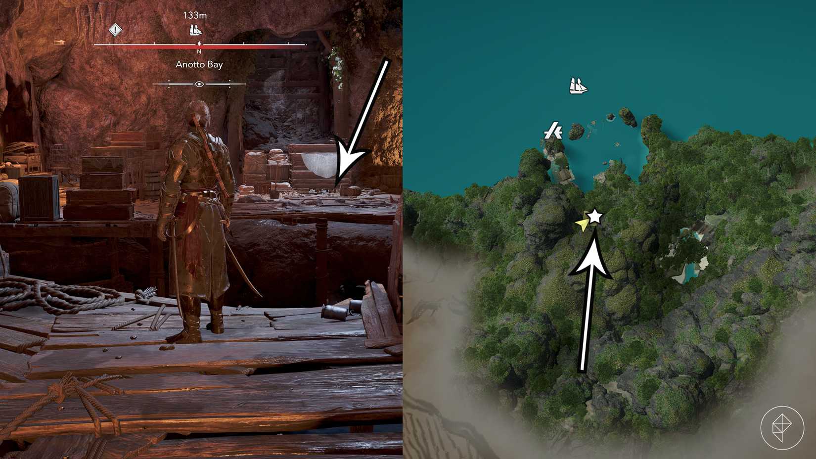 The location of the Anotto Bay treasure in Assassin's Creed Black Flag Resynced.