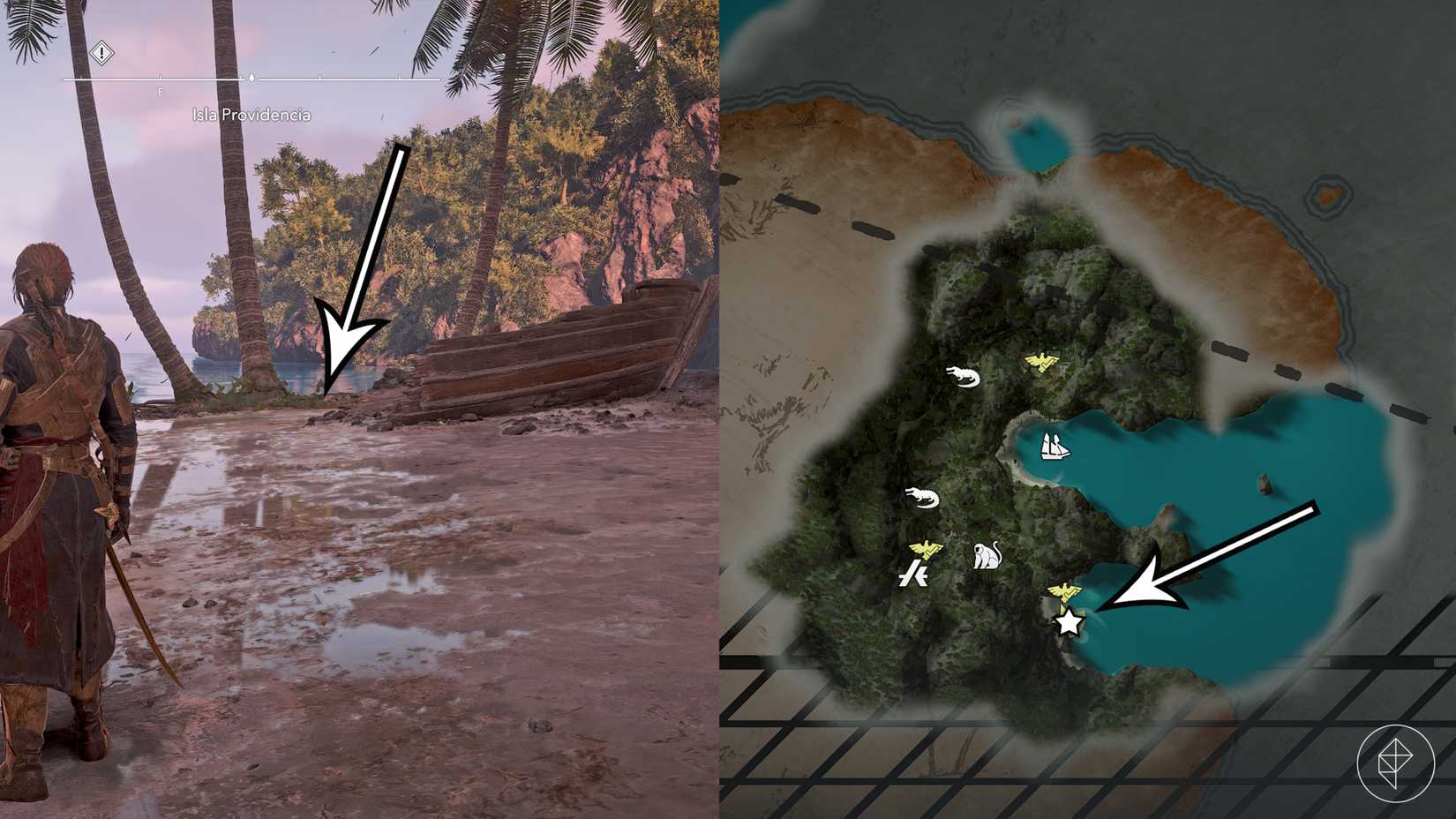 The location of the Isla Providencia buried treasure in Assassin's Creed Black Flag Resynced.