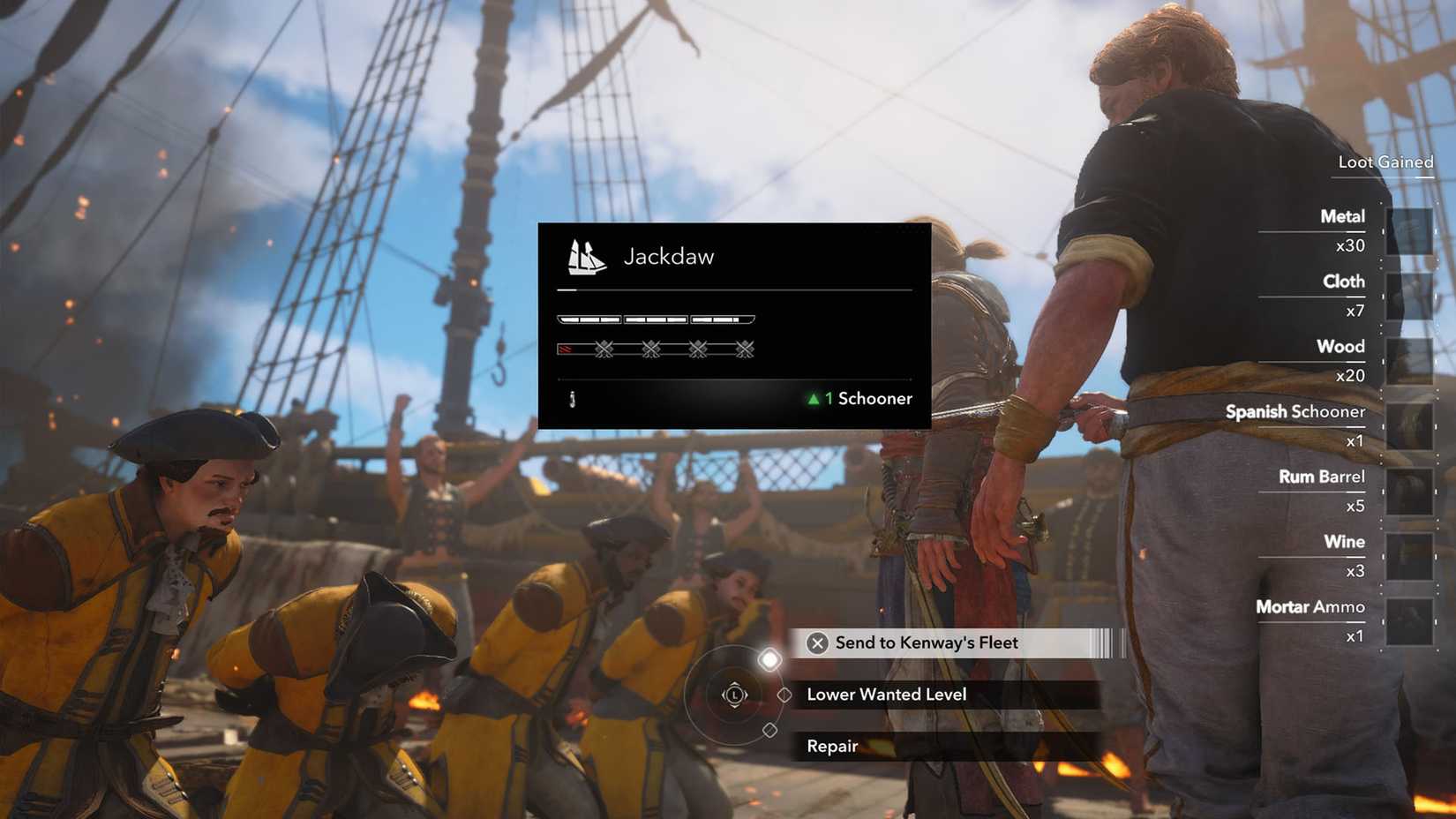 An Assassin's Creed Black Flag Resynced screenshot showing the screen that appears when you defeat a ship