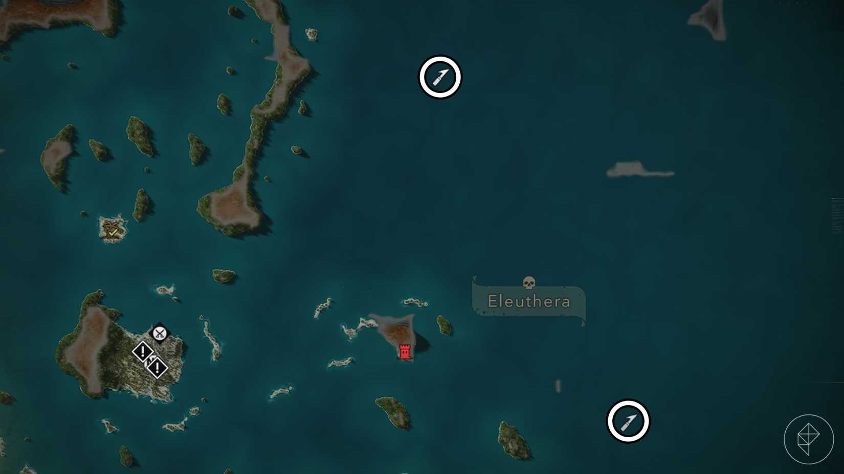 An Assassin's Creed Black Flag Resynced screenshot showing the game's map and where you can find hammerhead sh