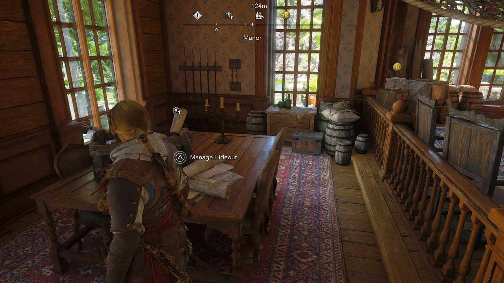 An Assassin's Creed Black Flag Resynced screenshot showing where you can manage the hideout