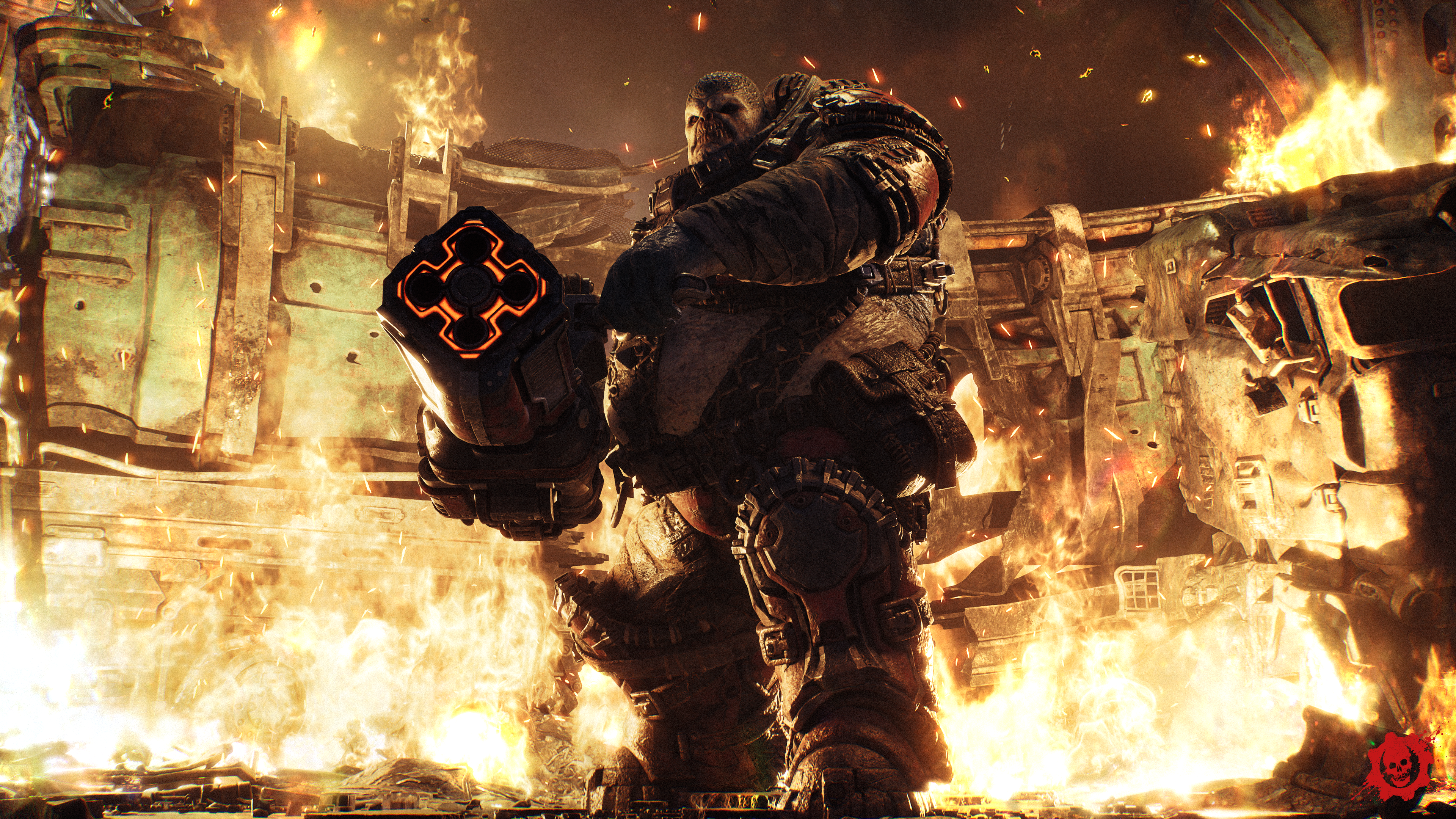A boomer shoots a minigun in Gears of War E-Day