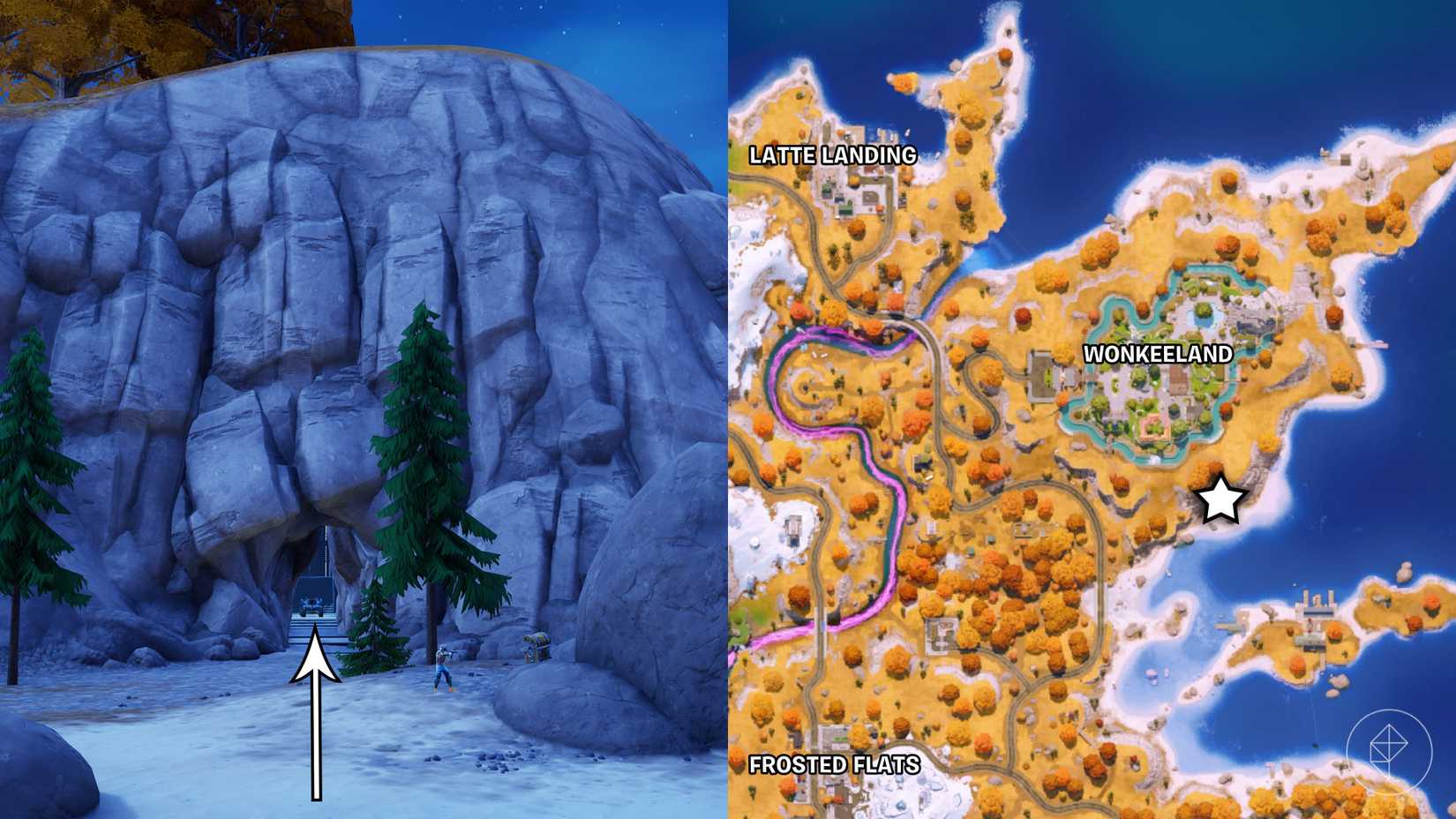 A cave opening that leads to the Bat Cave in Fortnite Chapter 7 Season 3