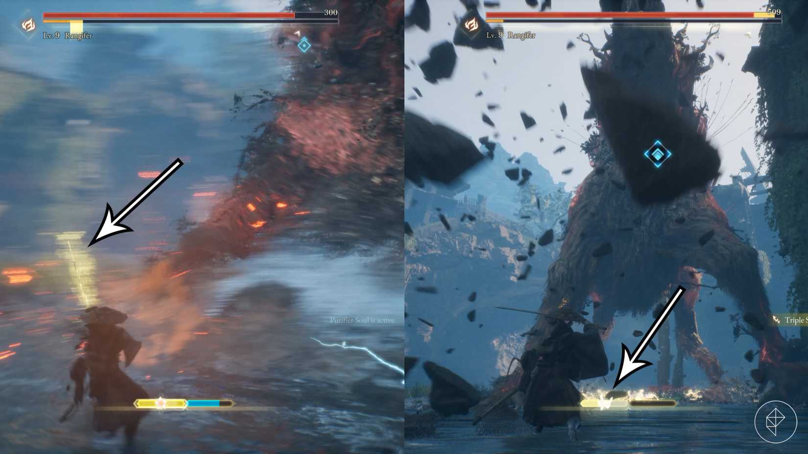 A player uses parry and guard in Beast of Reincarnation.