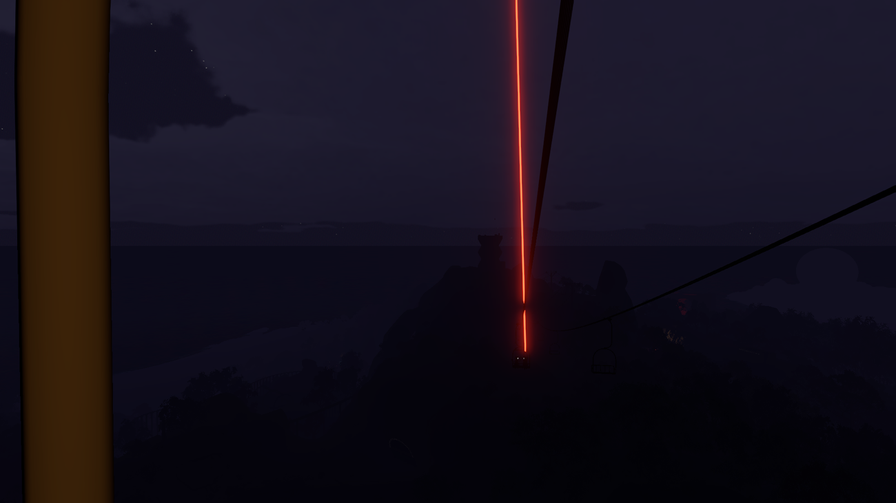 A laser pointer shoots up through a night sky in Big Walk.