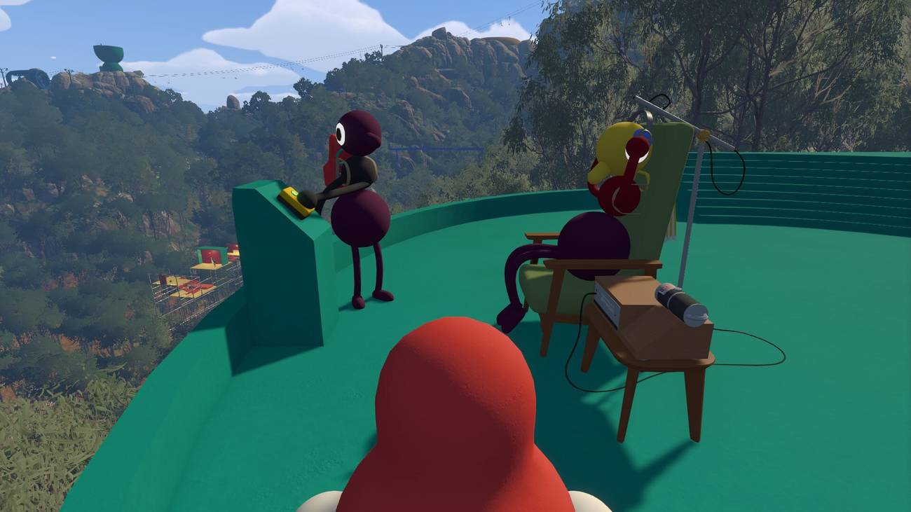 A character holds a red object in Big Walk.