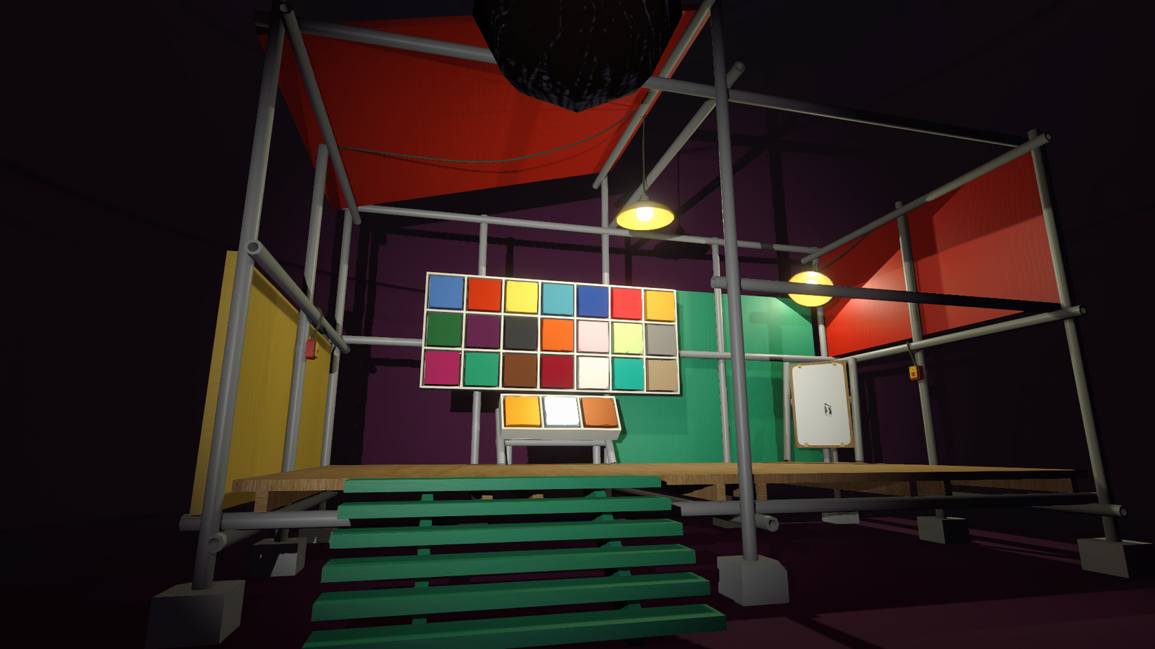 A structure with many colors inside to paint with in Big Walk