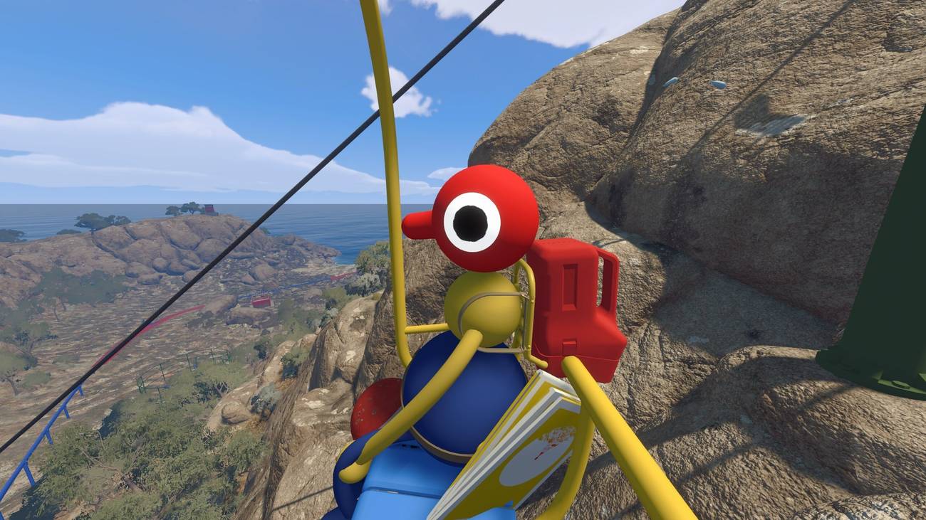 A character sits on a ski life in Big Walk.