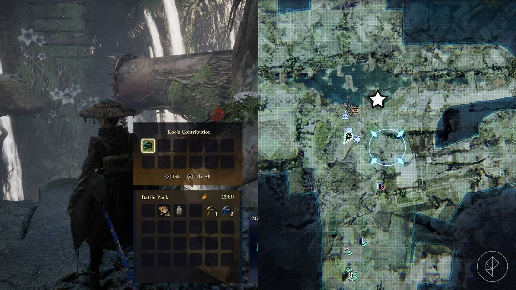 A montage of two Beast of Reincarnation images showing the location of a Memory Chip
