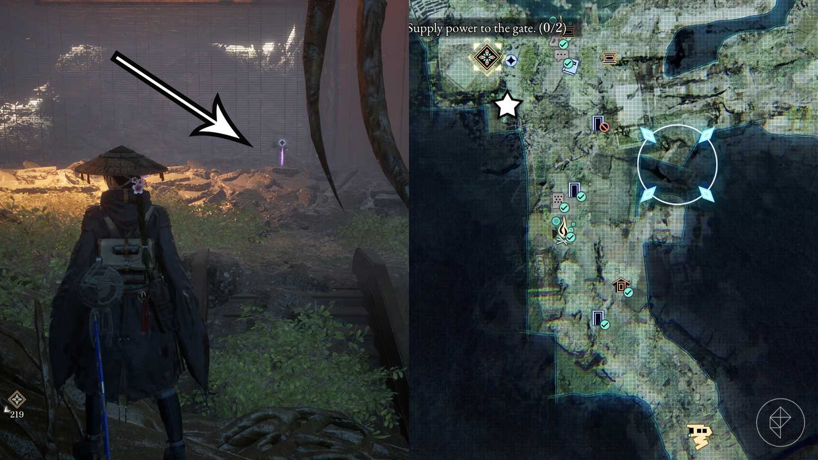A montage of two Beast of Reincarnation images showing the location of a Memory Chip