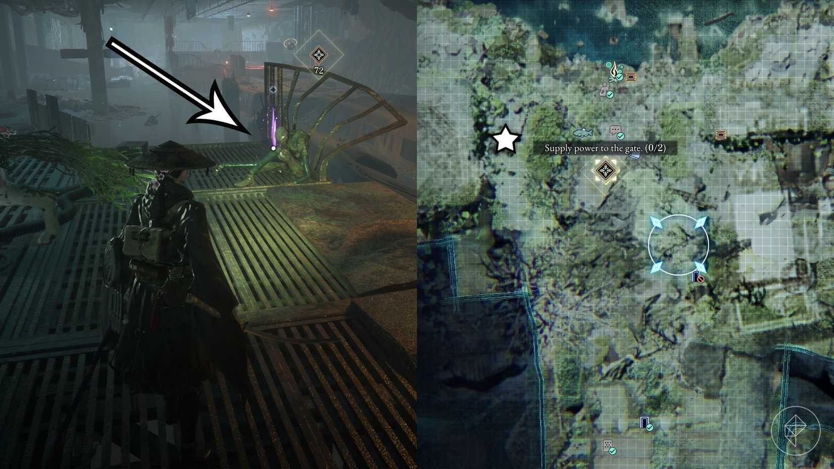 A montage of two Beast of Reincarnation images showing the location of a Memory Chip