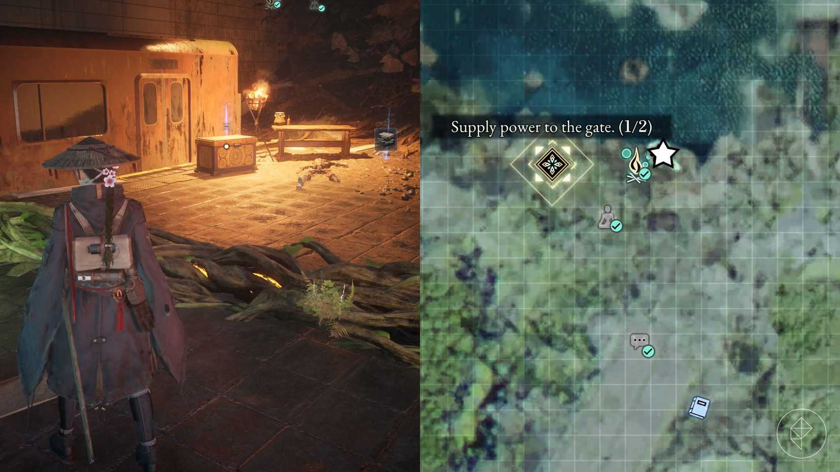A montage of two Beast of Reincarnation images showing the location of a Memory Chip