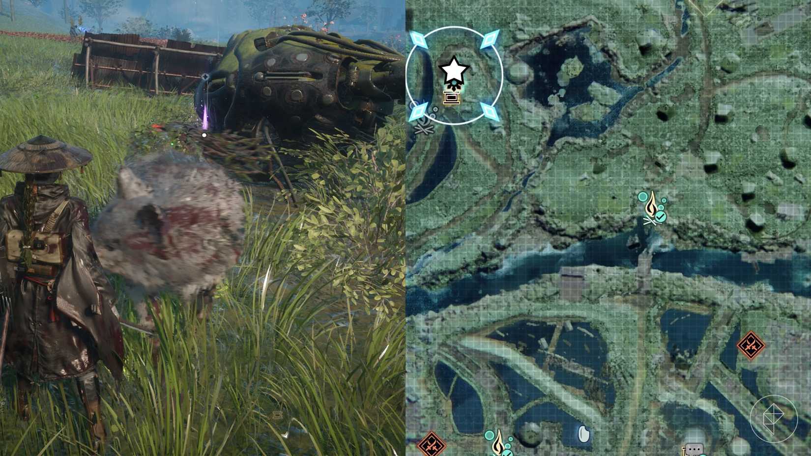 A montage of two Beast of Reincarnation images showing the location of a Memory Chip