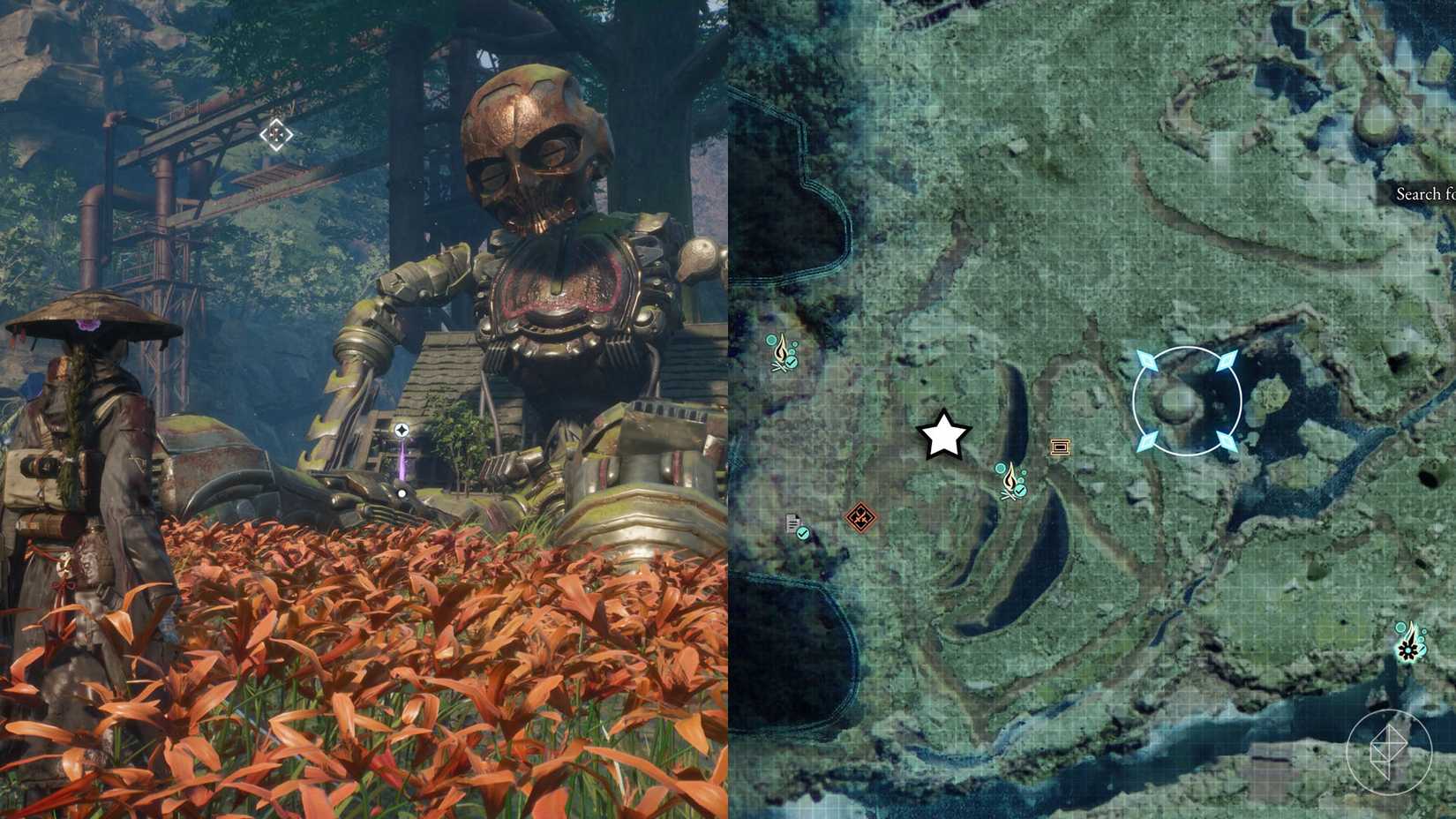 A montage of two Beast of Reincarnation images showing the location of a Memory Chip
