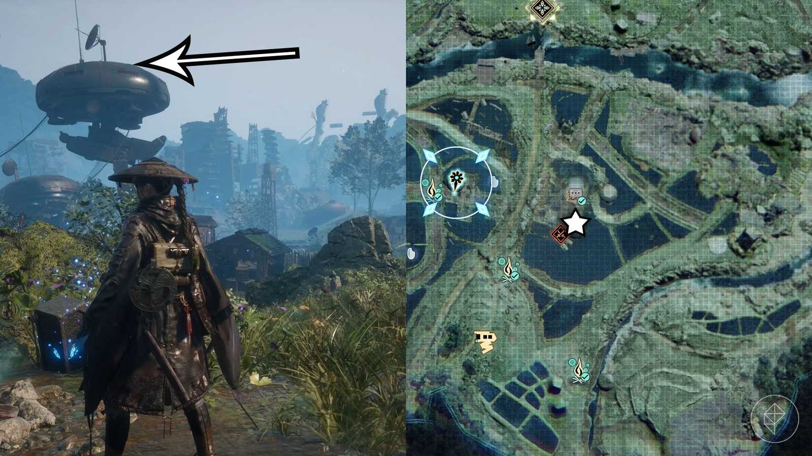A montage of two Beast of Reincarnation images showing the location of a facility module