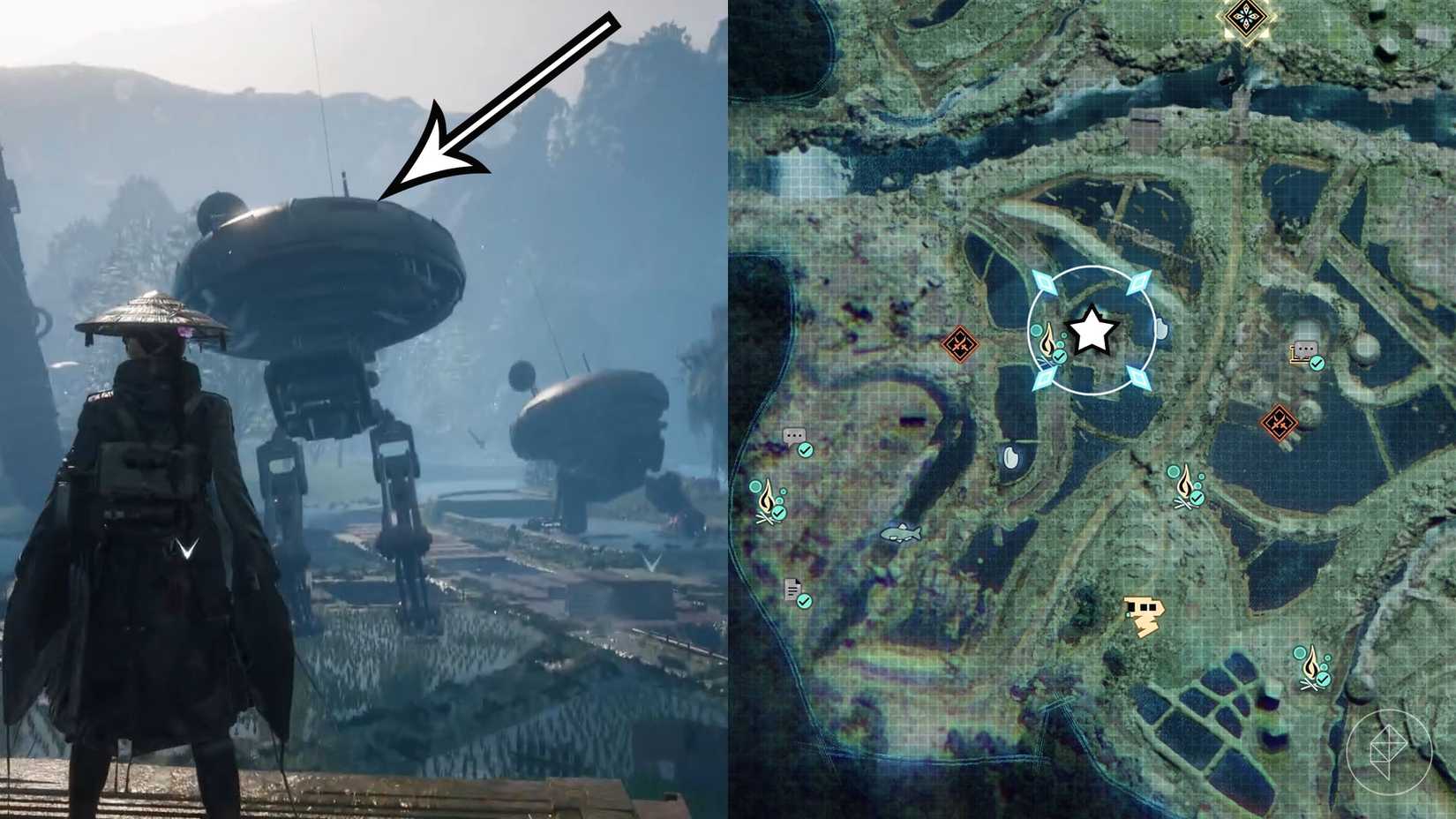 A montage of two Beast of Reincarnation images showing the location of a facility module